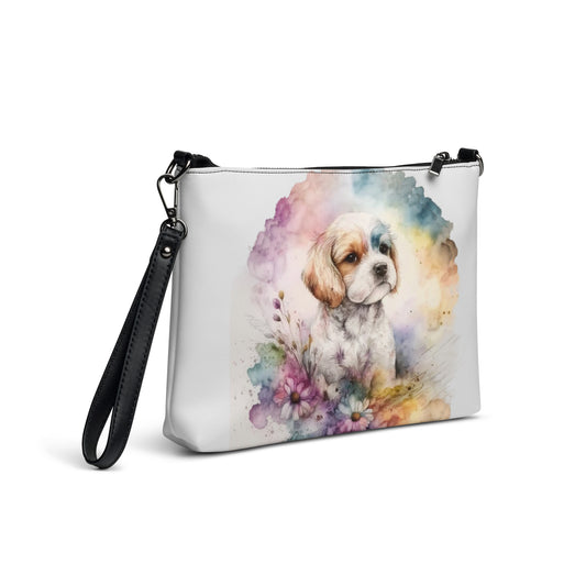 Colorful Floral Puppy Dog Watercolor Art Crossbody bag