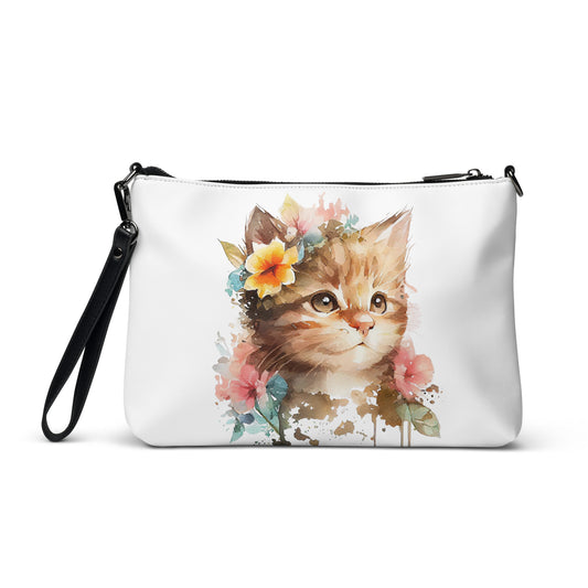 Floral Kitten Cat Watercolor Art Crossbody bag