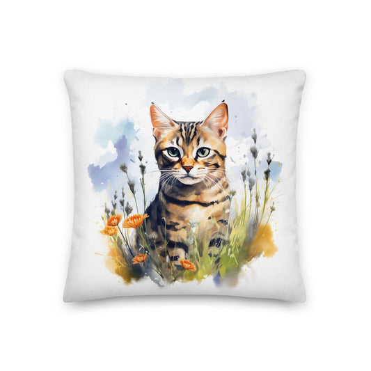 Bengal Cat Watercolor Art Premium Pillow