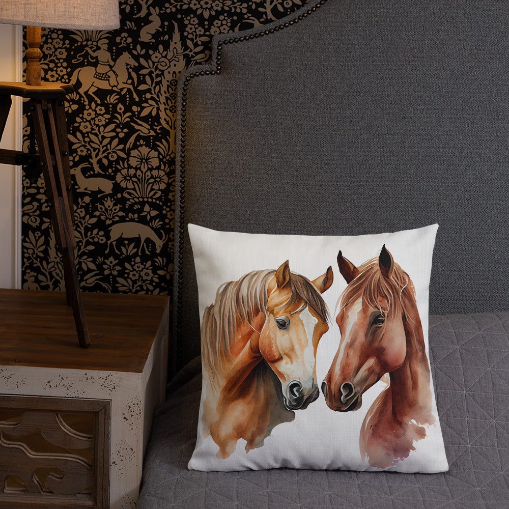 Horse Couple Watercolor Art Premium Pillow