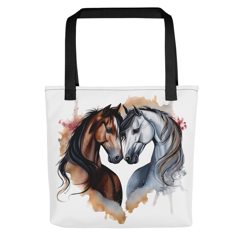 Horse Couple in Heart Watercolor Art Tote bag