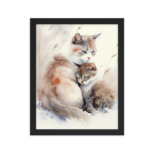 Cat with Kitten Watercolor Art Framed poster
