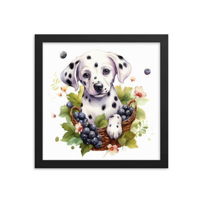 Dalmatian Puppy Dog in Berry Basket Framed poster