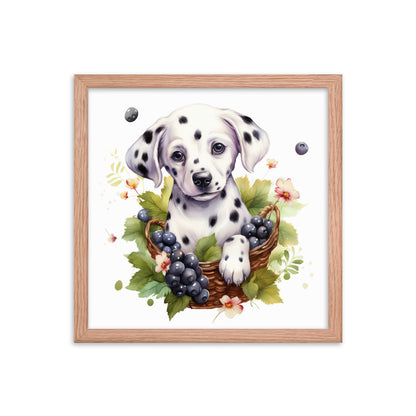 Dalmatian Puppy Dog in Berry Basket Framed poster