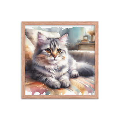 Cozy Cat Watercolor Art Framed poster