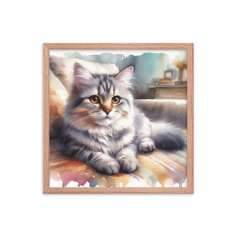 Cozy Cat Watercolor Art Framed poster