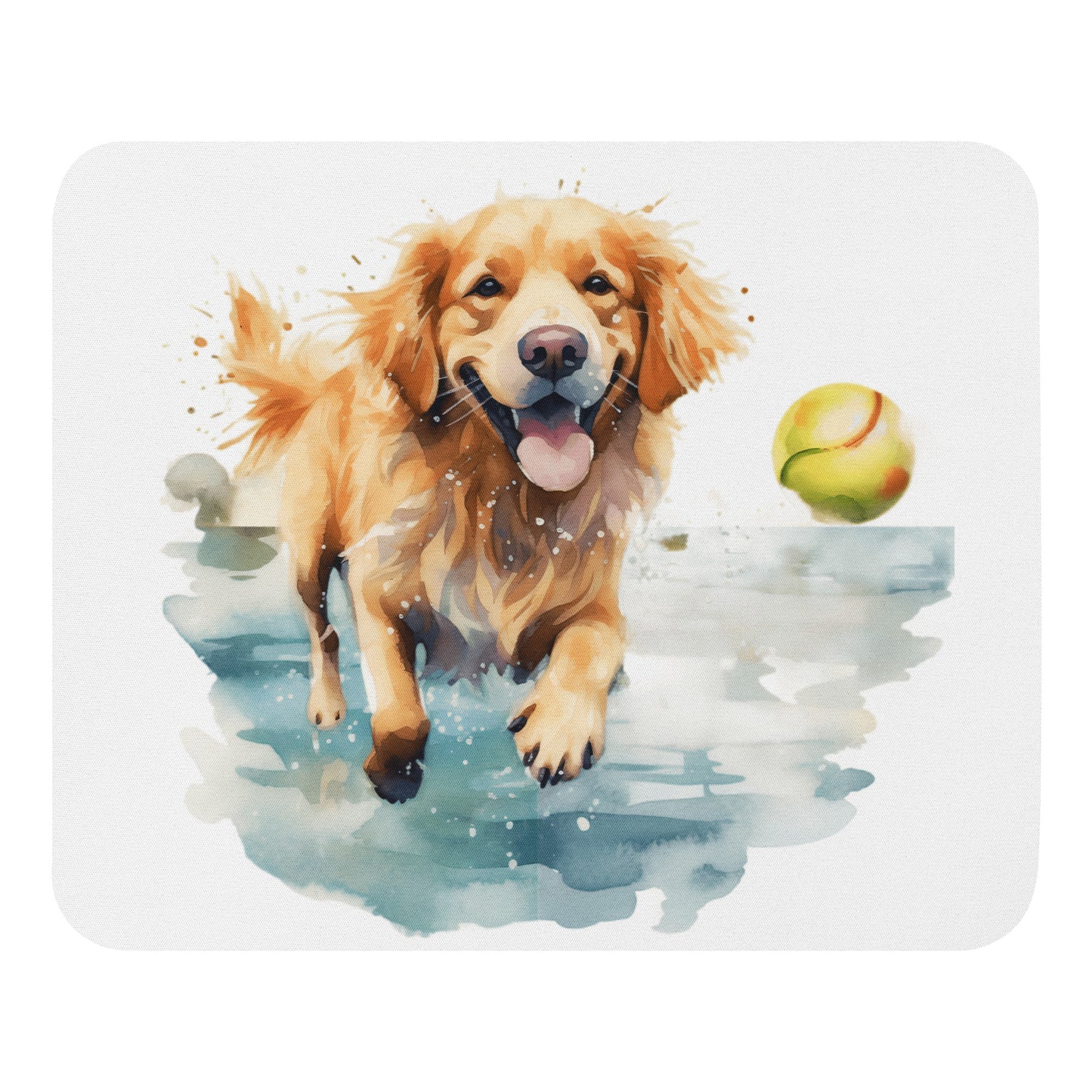 Golden Retriever Dog Fetching Ball Watercolor Art Mouse pad