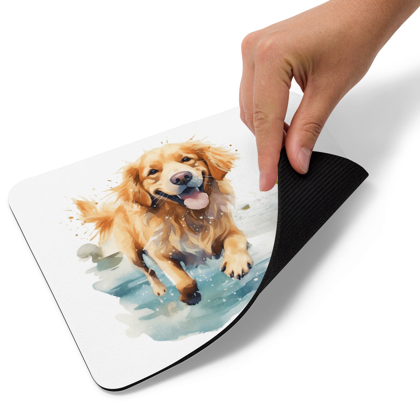 Golden Retriever Dog Fetching Ball Watercolor Art Mouse pad
