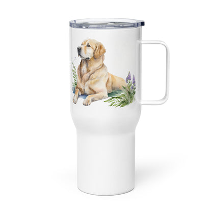 Golden Retriever Dog Watercolor Art Travel mug with a handle