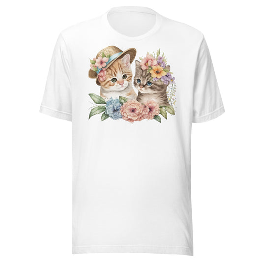 Cute Cat Couple Under Hat Watercolor Art t-shirt