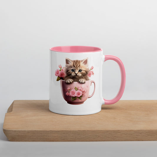 Cute Kitten Cat in Cup Mug with Color Inside