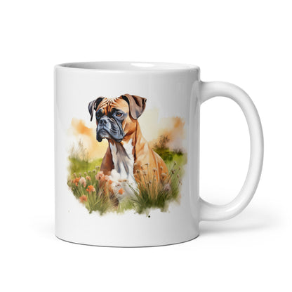 Boxer Dog Watercolor Art White glossy mug