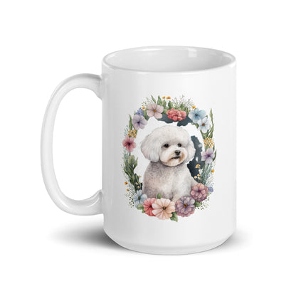 Floral Bichon Frise Dog White glossy mug