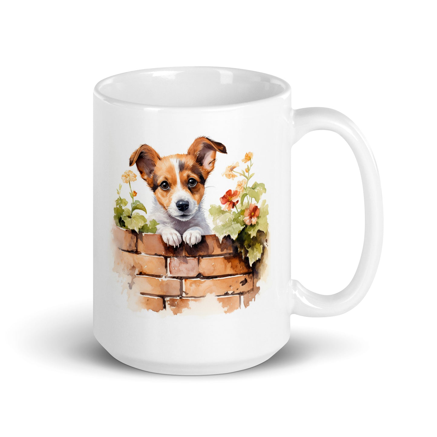 Peeking Jack Russell Terrier Dog Watercolor Art White glossy mug