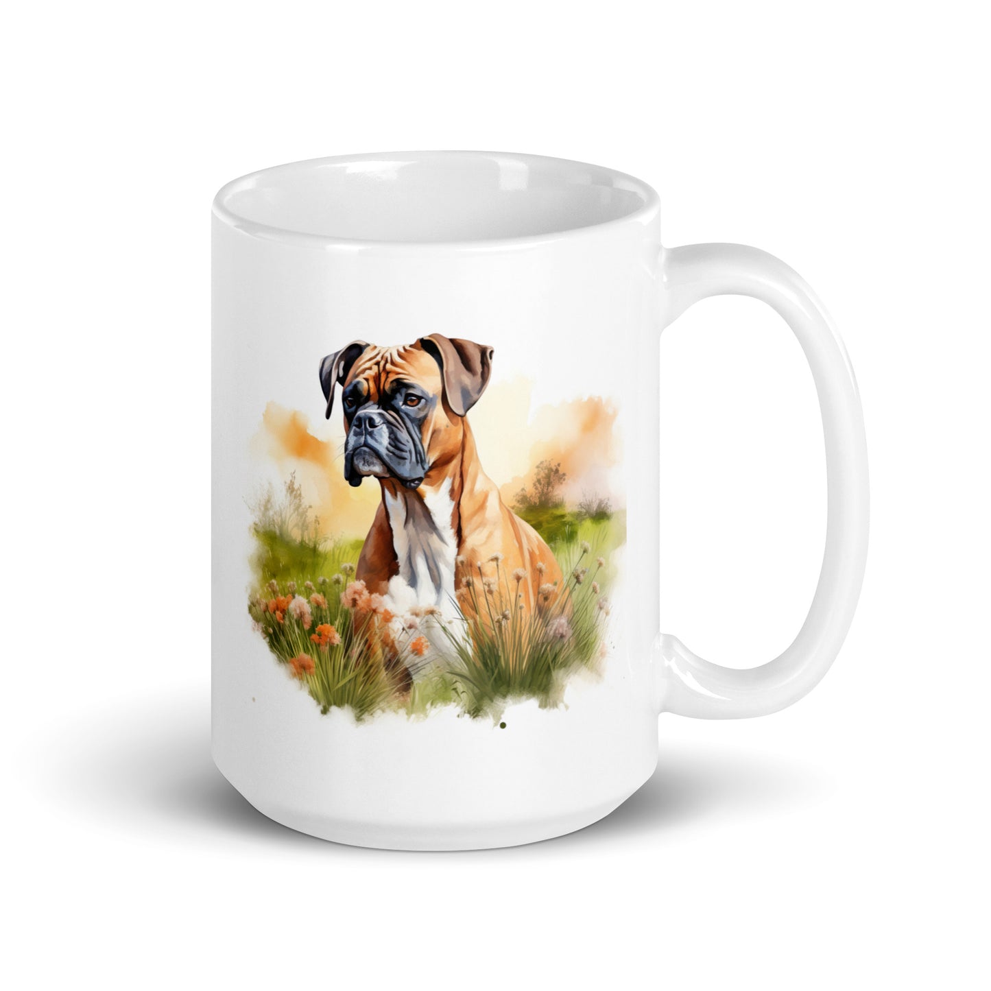 Boxer Dog Watercolor Art White glossy mug