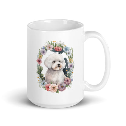 Floral Bichon Frise Dog White glossy mug