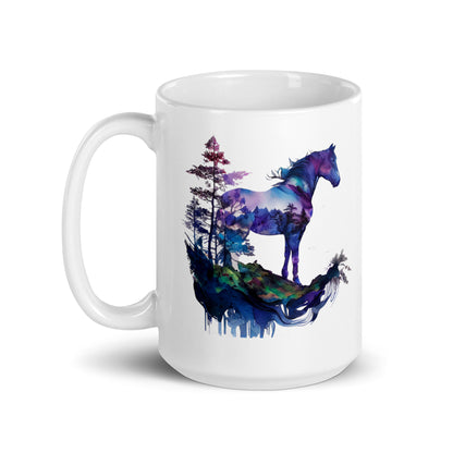 Colorful Horse Watercolor Art White glossy mug