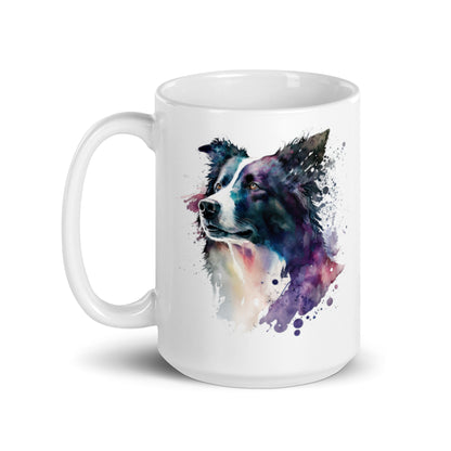 Border Collie Dog Watercolor Art White Glossy Mug
