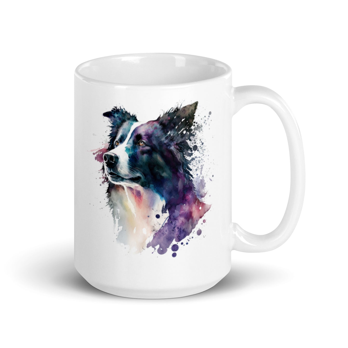 Border Collie Dog Watercolor Art White Glossy Mug