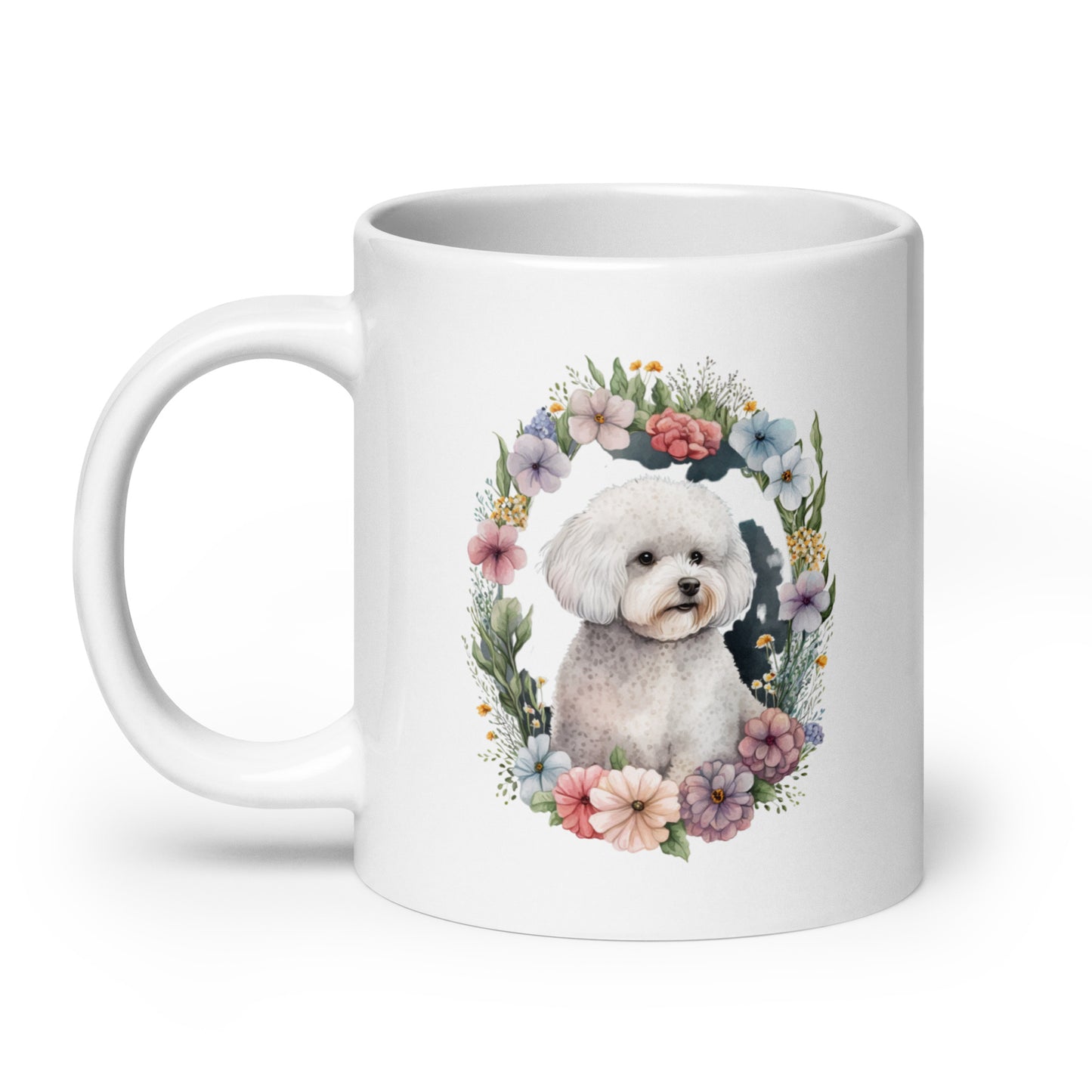 Floral Bichon Frise Dog White glossy mug