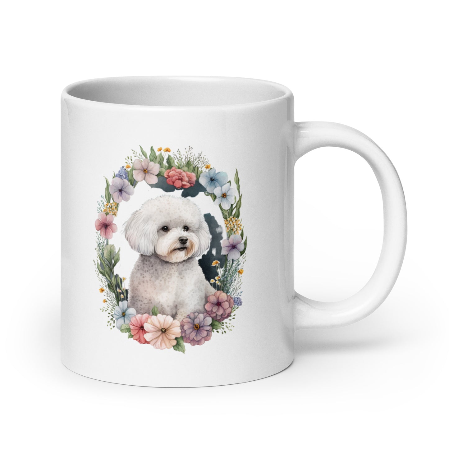 Floral Bichon Frise Dog White glossy mug