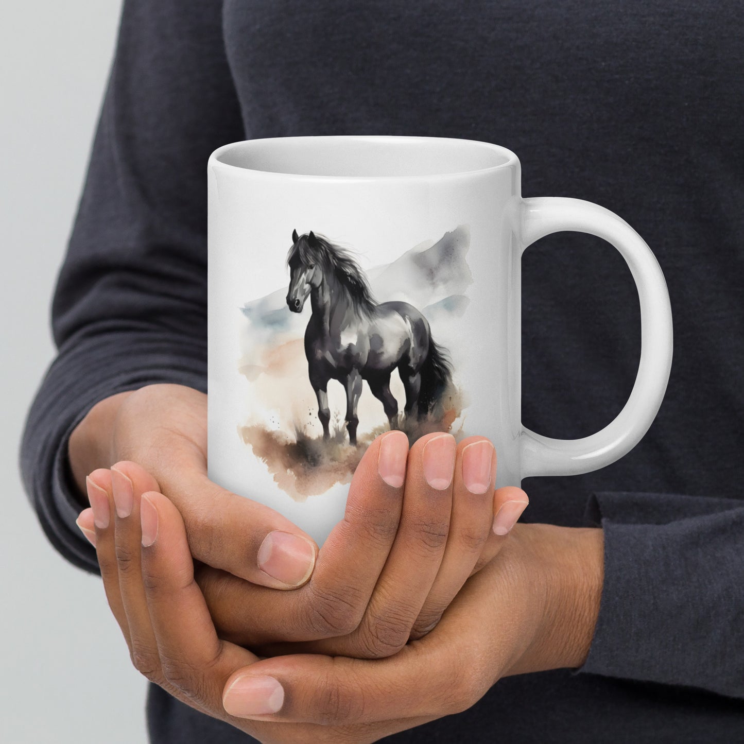 Friesian Horse Large White glossy mug