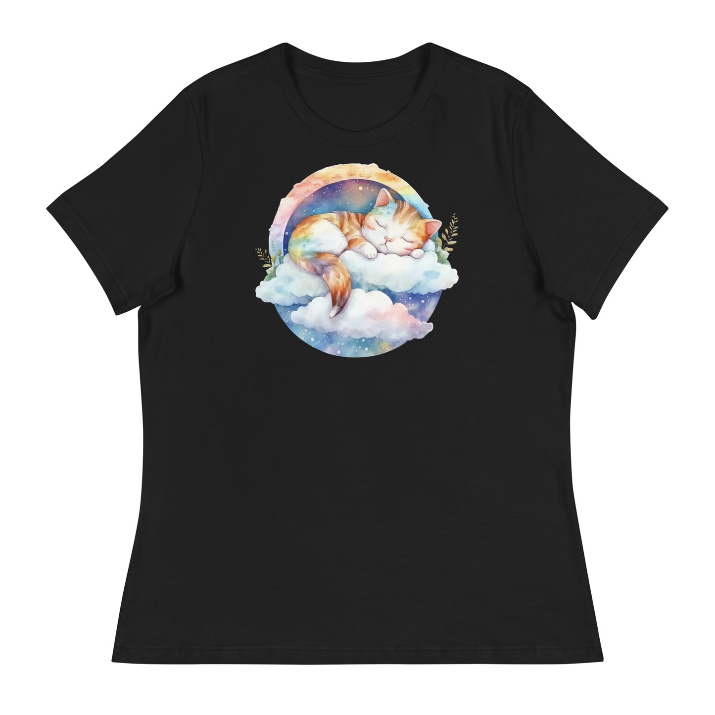 Sweet Dreams Cat Watercolor Art Women's Relaxed T-Shirt