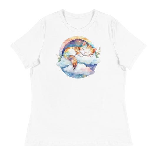 Sweet Dreams Cat Watercolor Art Women's Relaxed T-Shirt