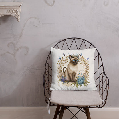 Siamese Cat Watercolor Art Premium Pillow