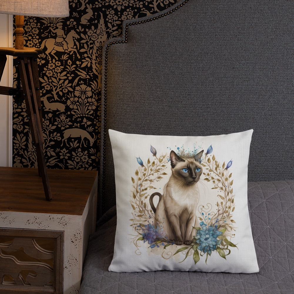 Siamese Cat Watercolor Art Premium Pillow