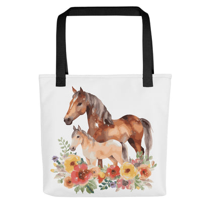 Mare and Foal Horse Watercolor Art Tote bag