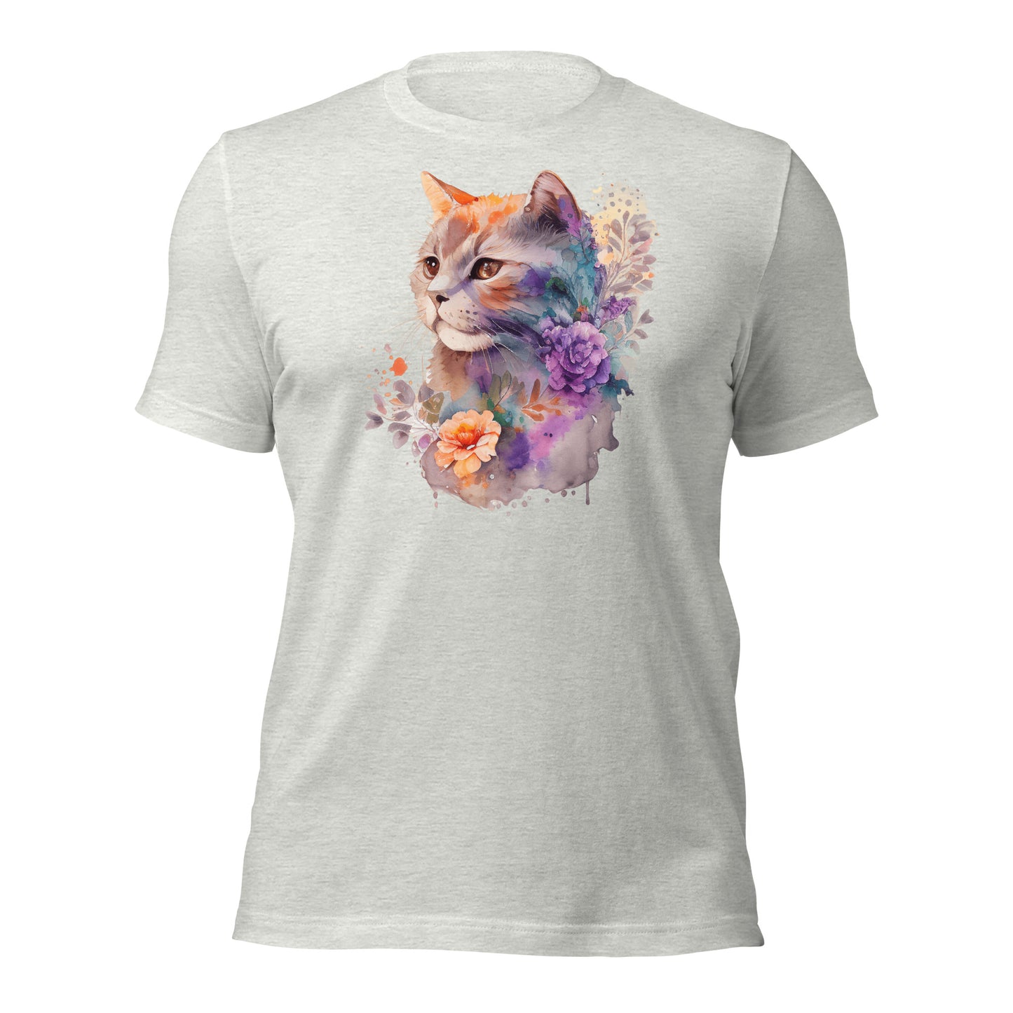 Floral Cat Watercolor Art t-shirt